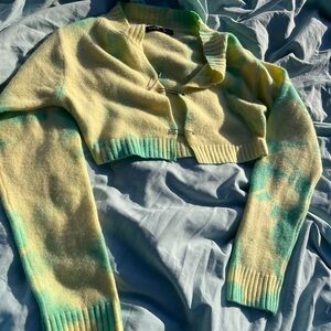 Yellow and mint cropped knit sweater